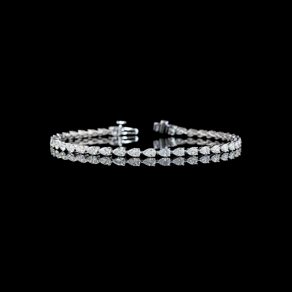 Lab-Grown 3.87 Carat Pear - Diamond 14K White Gold Tennis Bracelet