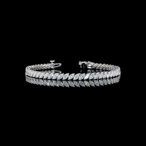 Lab-Grown 6.65 Carat Marquise E-VS1 Diamond 14K White Gold Tennis Bracelet