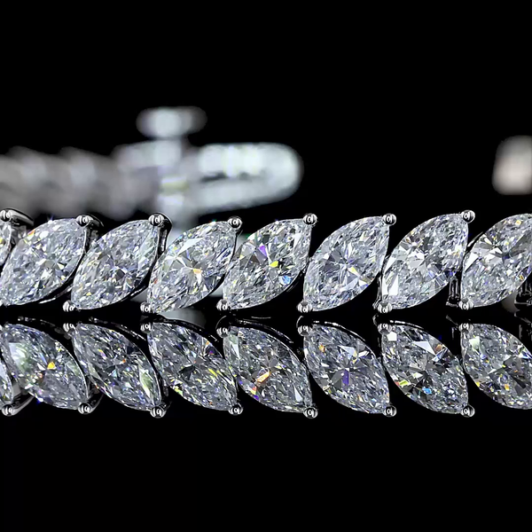 Lab-Grown 6.65 Carat Marquise E-VS1 Diamond 14K White Gold Tennis Bracelet