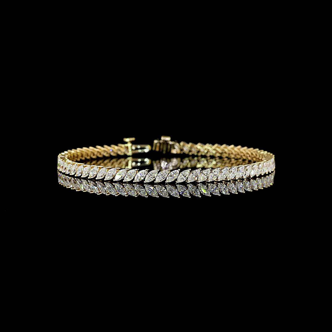 Lab-Grown 5.35 Carat Marquise E-VS Diamond 14K Yellow Gold Tennis Bracelet