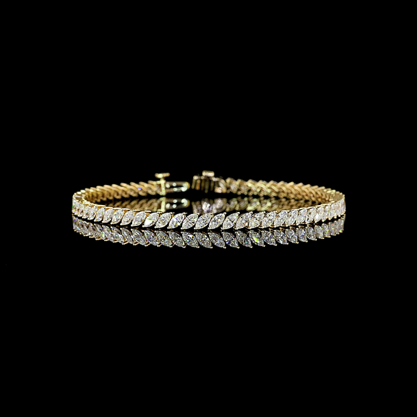 Lab-Grown 5.35 Carat Marquise E-VS Diamond 14K Yellow Gold Tennis Bracelet