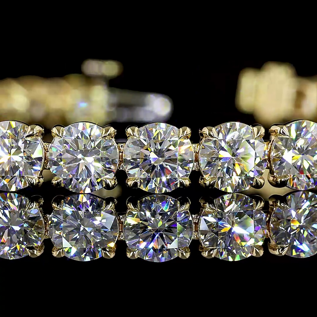 Lab-Grown 17.34 Carat Round - Diamond 14K Yellow Gold Tennis Bracelet