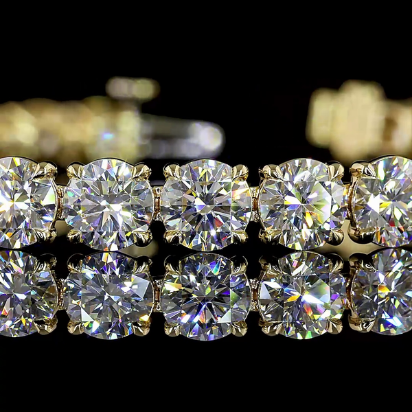 Lab-Grown 17.34 Carat Round - Diamond 14K Yellow Gold Tennis Bracelet