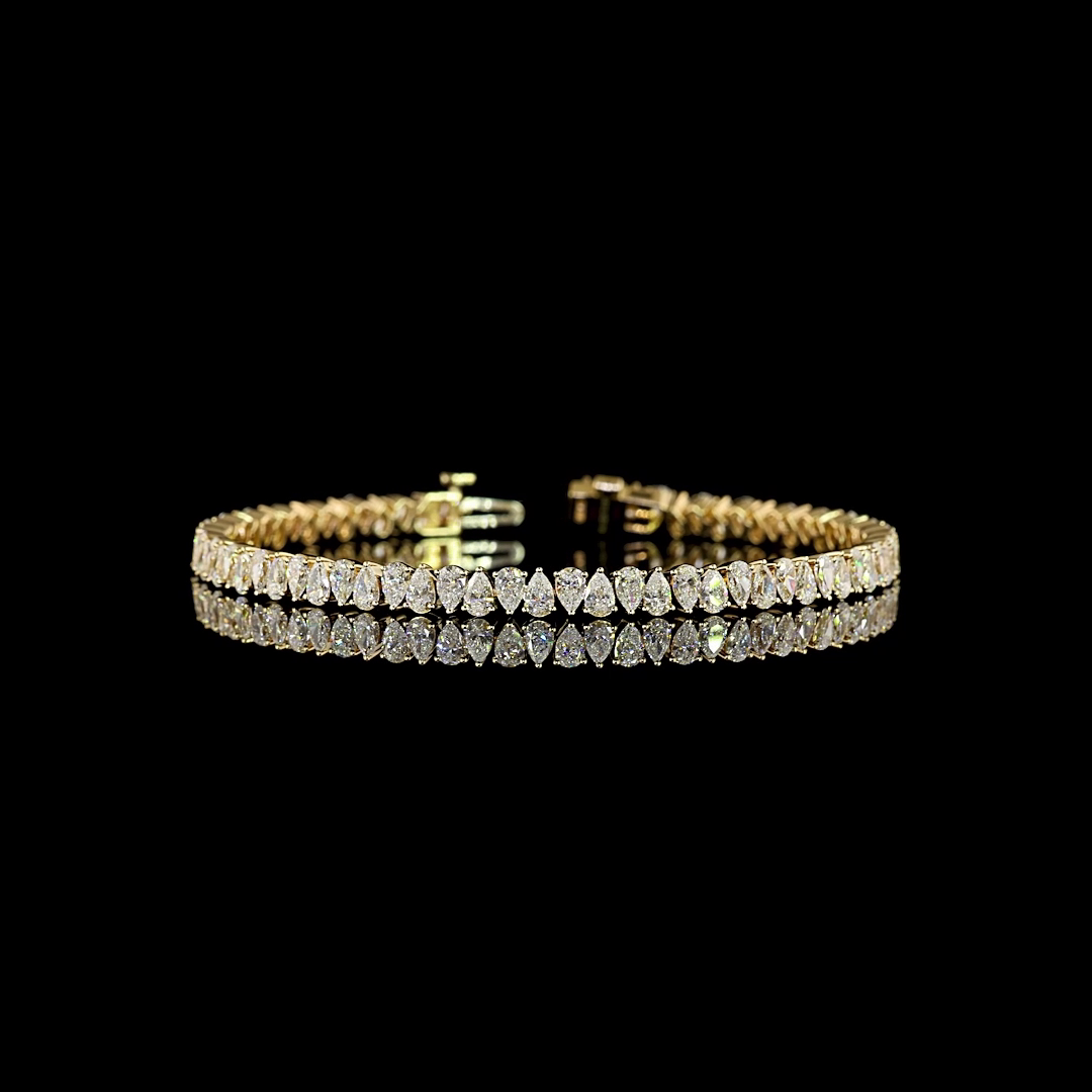 Lab-Grown 6.09 Carat Pear E-VS Diamond 14K Yellow Gold Tennis Bracelet