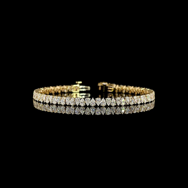Lab-Grown 6.09 Carat Pear E-VS Diamond 14K Yellow Gold Tennis Bracelet