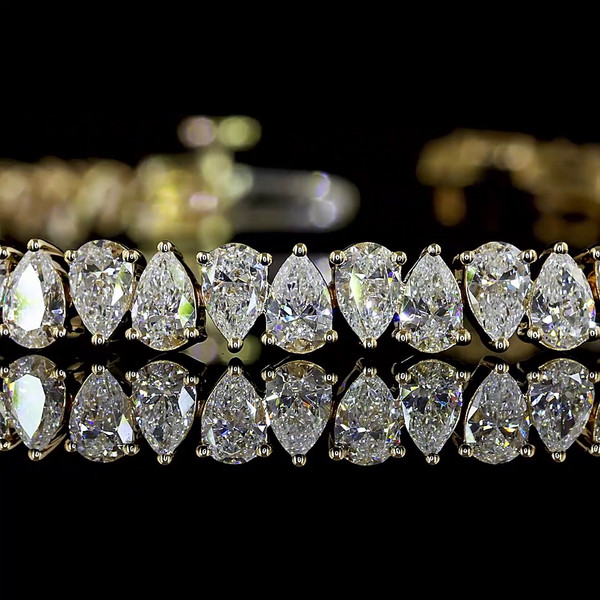 Lab-Grown 6.09 Carat Pear E-VS Diamond 14K Yellow Gold Tennis Bracelet