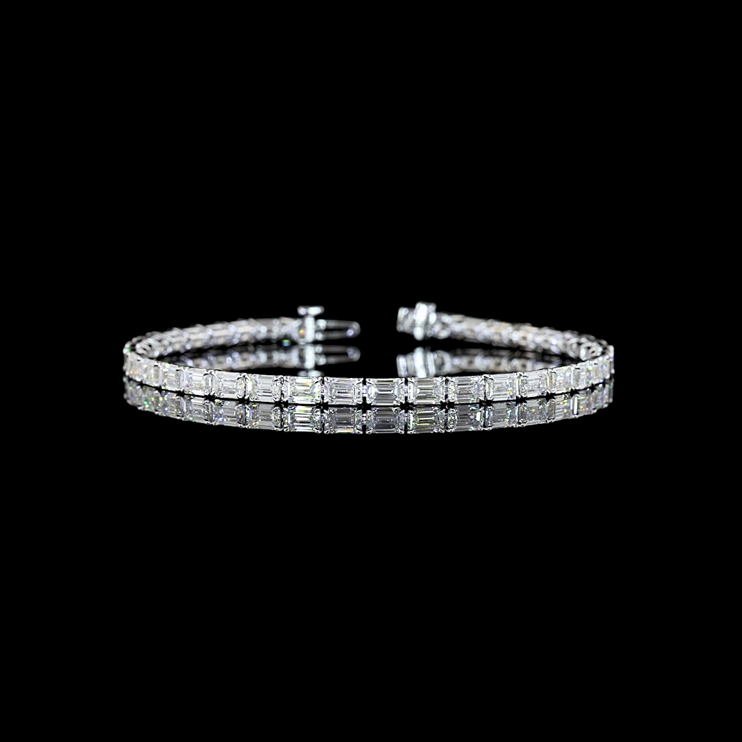 Lab-Grown 10.08 Carat Emerald E-VS Diamond 14K White Gold Tennis Bracelet
