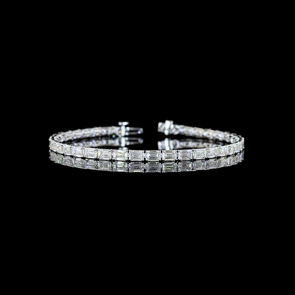 Lab-Grown 10.08 Carat Emerald E-VS Diamond 14K White Gold Tennis Bracelet