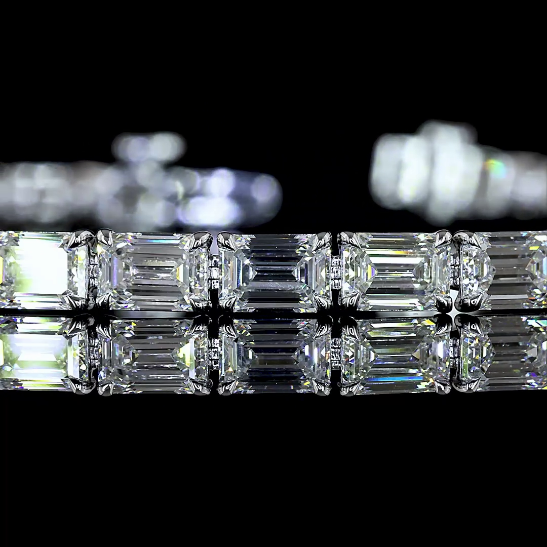 Lab-Grown 10.08 Carat Emerald E-VS Diamond 14K White Gold Tennis Bracelet