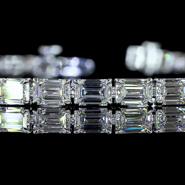 Lab-Grown 10.08 Carat Emerald E-VS Diamond 14K White Gold Tennis Bracelet