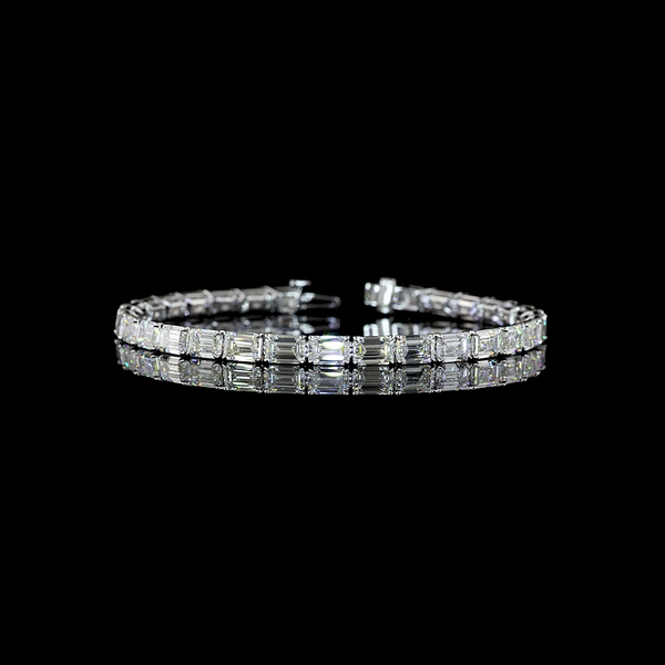 Lab-Grown 15.8 Carat Emerald E-VS Diamond 14K White Gold Tennis Bracelet