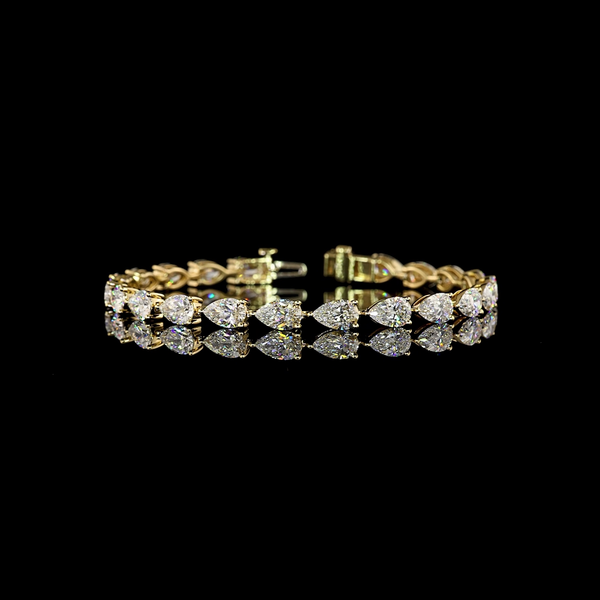 Lab-Grown 12.04 Carat Pear E-VS Diamond 14K Yellow Gold Tennis Bracelet