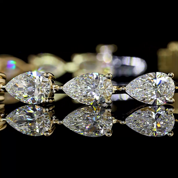 Lab-Grown 12.04 Carat Pear E-VS Diamond 14K Yellow Gold Tennis Bracelet