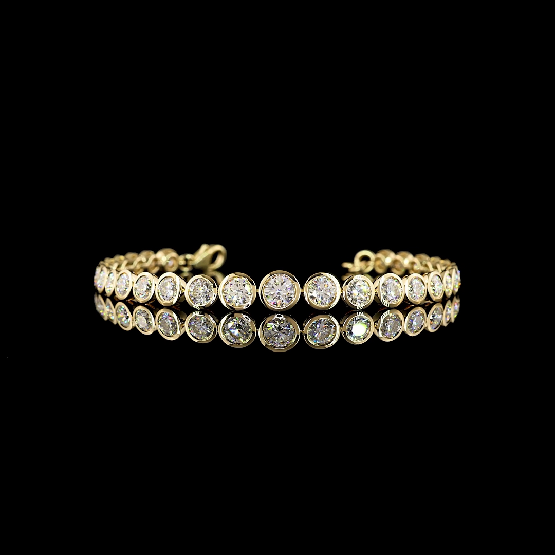 Lab-Grown 6.17 Carat Round E-VS Diamond 14K Yellow Gold Riviera Bracelet