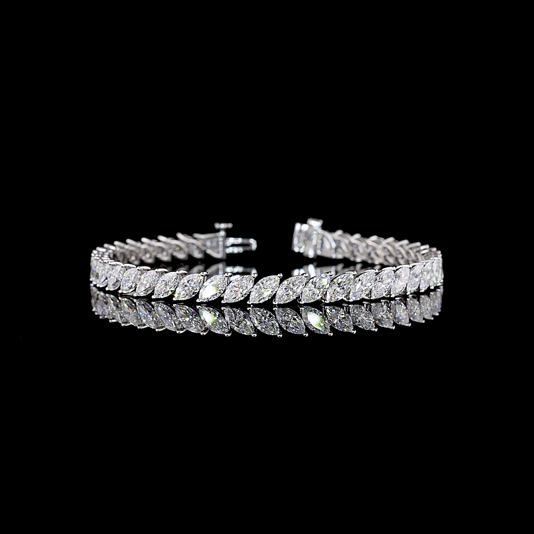 Lab-Grown 10.91 Carat Marquise E-VS1 Diamond 14K White Gold Tennis Bracelet