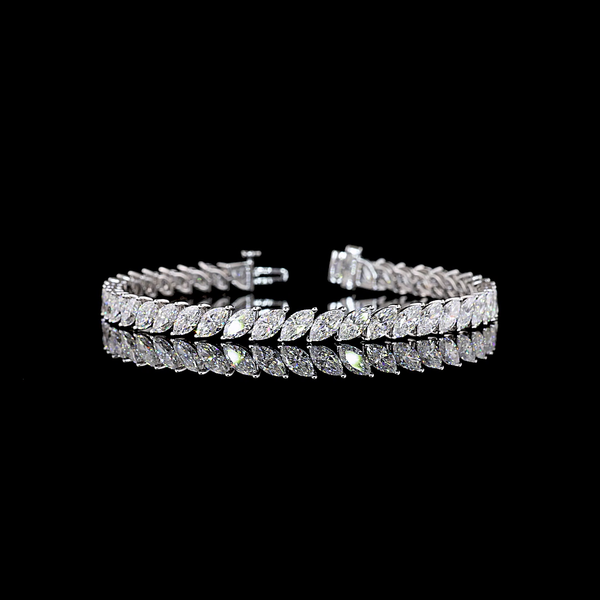 Lab-Grown 10.91 Carat Marquise E-VS1 Diamond 14K White Gold Tennis Bracelet