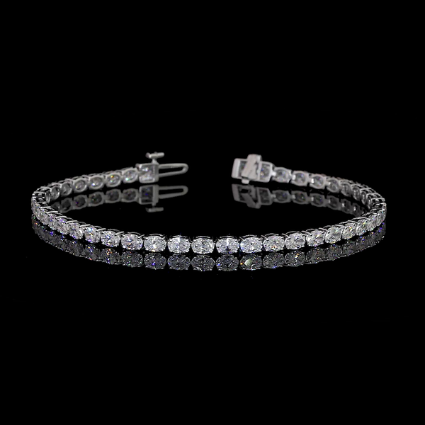 Lab-Grown 4.9 Carat Oval F-VS2 Diamond 14K White Gold Tennis Bracelet