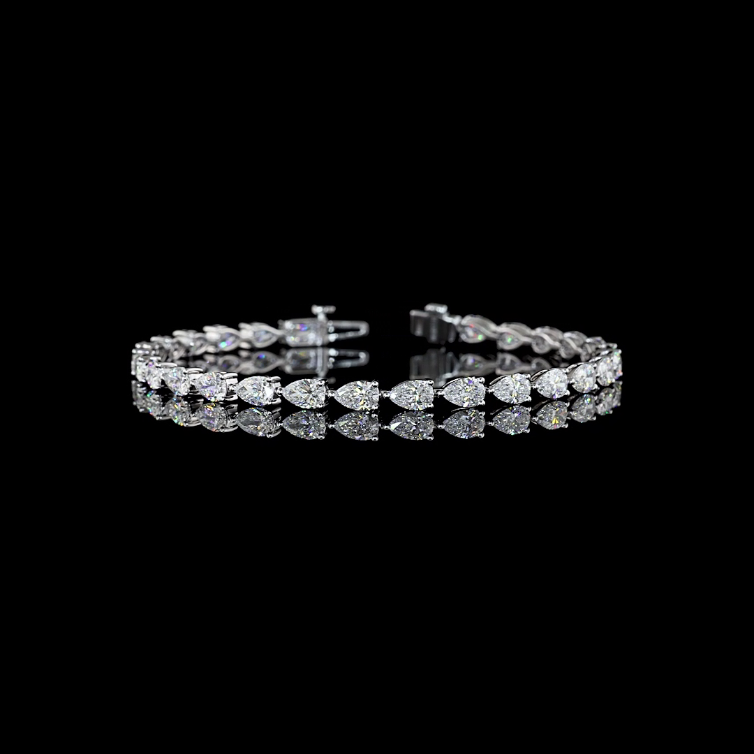 Lab-Grown 7.34 Carat Pear E-VS Diamond 14K White Gold Tennis Bracelet