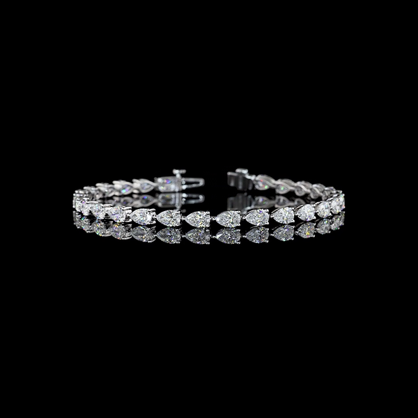 Lab-Grown 7.34 Carat Pear E-VS Diamond 14K White Gold Tennis Bracelet