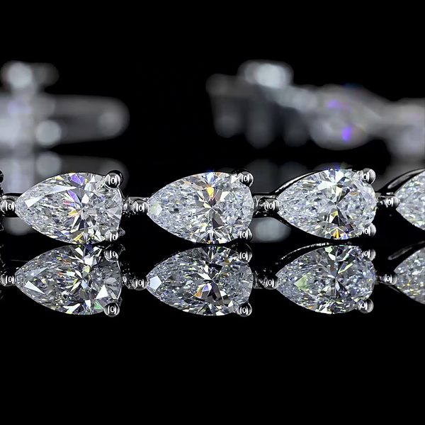 Lab-Grown 7.34 Carat Pear E-VS Diamond 14K White Gold Tennis Bracelet