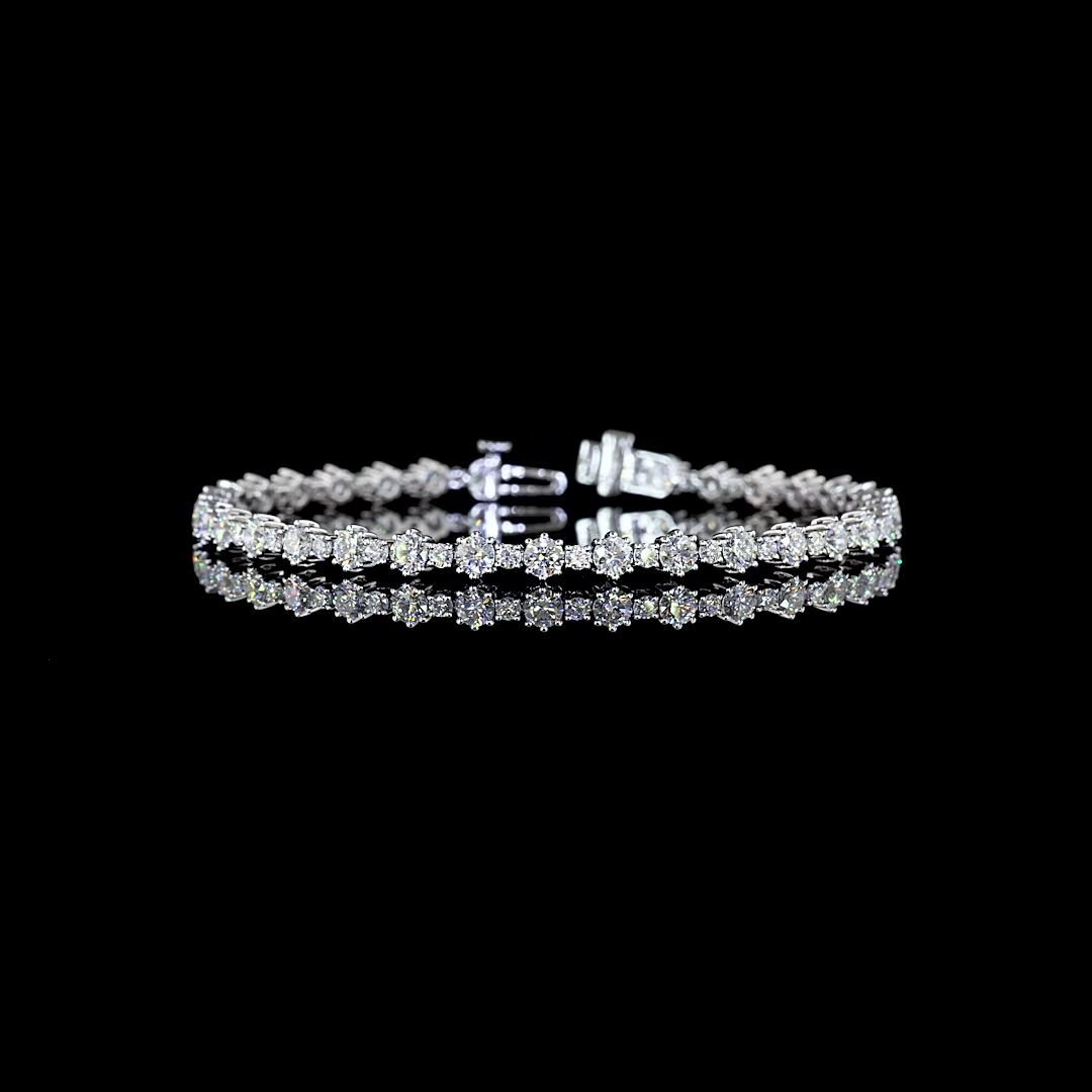 Lab-Grown 5.02 Carat Round E-VS Diamond 14K White Gold Station Line Tennis Brace