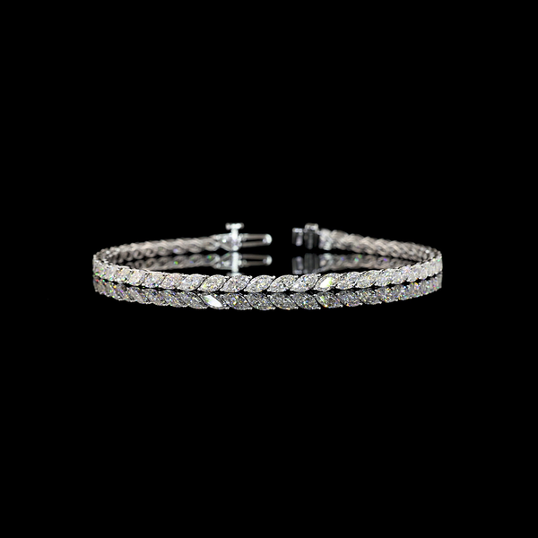Lab-Grown 5.09 Carat Marquise E-VS Diamond 14K White Gold Tennis Bracelet