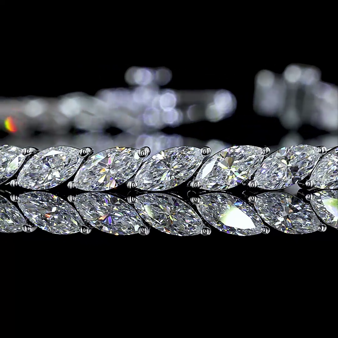 Lab-Grown 5.27 Carat Marquise E-VS Diamond 14K White Gold Tennis Bracelet