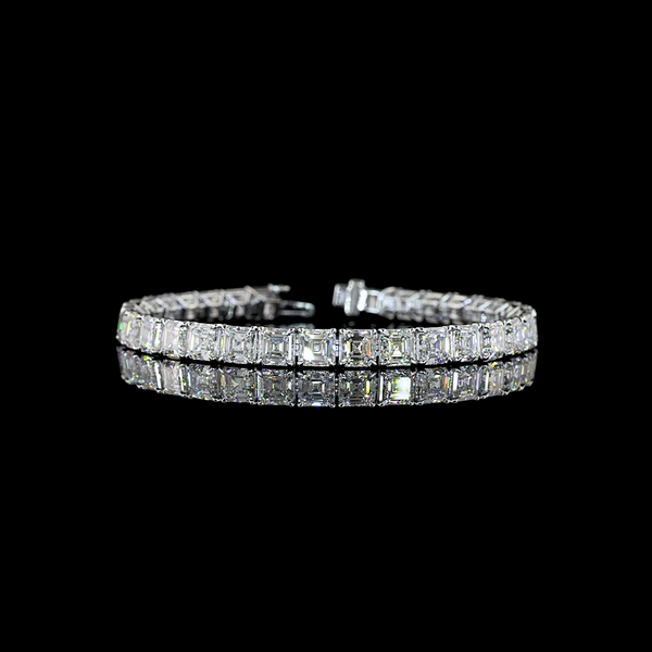 Lab-Grown 25.51 Carat Asscher F-VVS2 Diamond 14K White Gold Tennis Bracelet