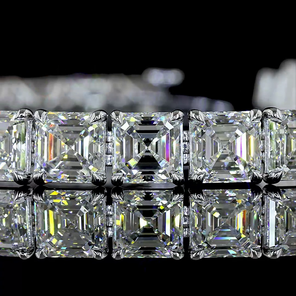 Lab-Grown 25.51 Carat Asscher F-VVS2 Diamond 14K White Gold Tennis Bracelet