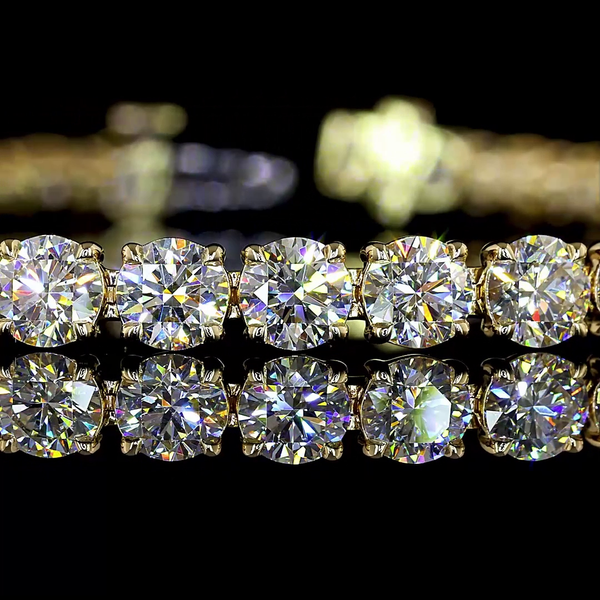 Lab-Grown 9.9 Carat Round E-VS1 Diamond 14K Yellow Gold Tennis Bracelet