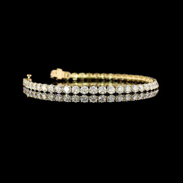 Lab-Grown 7.69 Carat Round E-VS Diamond 14K Yellow Gold Tennis Bracelet