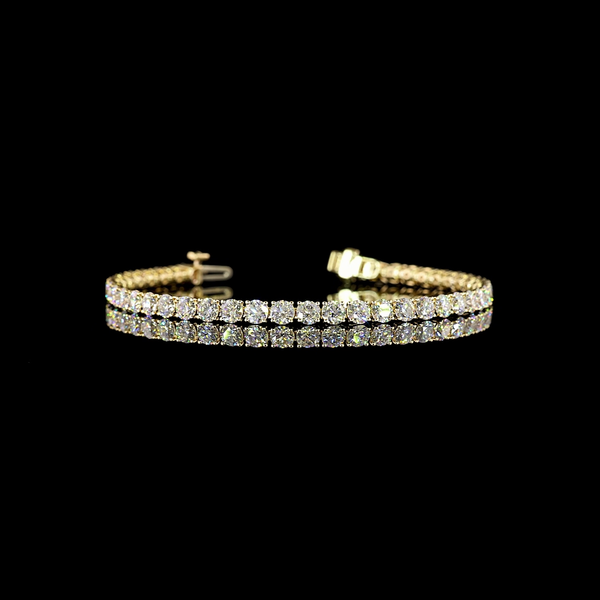 Lab-Grown 7.66 Carat Round E-VS Diamond 14K Yellow Gold Tennis Bracelet
