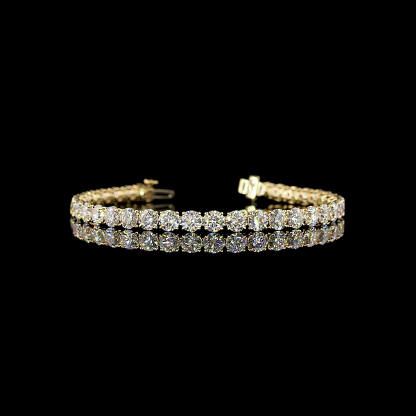 Lab-Grown 12.21 Carat Round E-VS Diamond 14K Yellow Gold Tennis Bracelet
