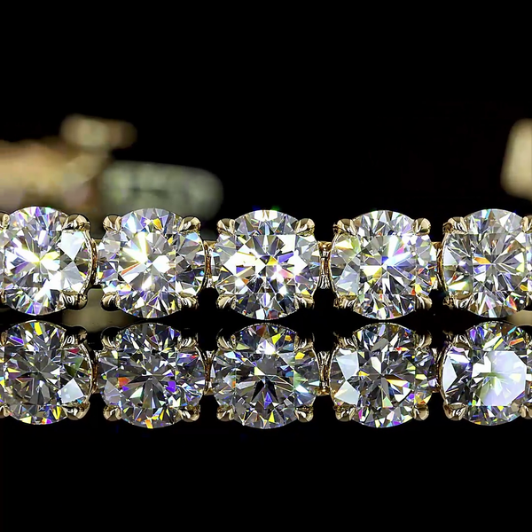 Lab-Grown 12.21 Carat Round E-VS Diamond 14K Yellow Gold Tennis Bracelet