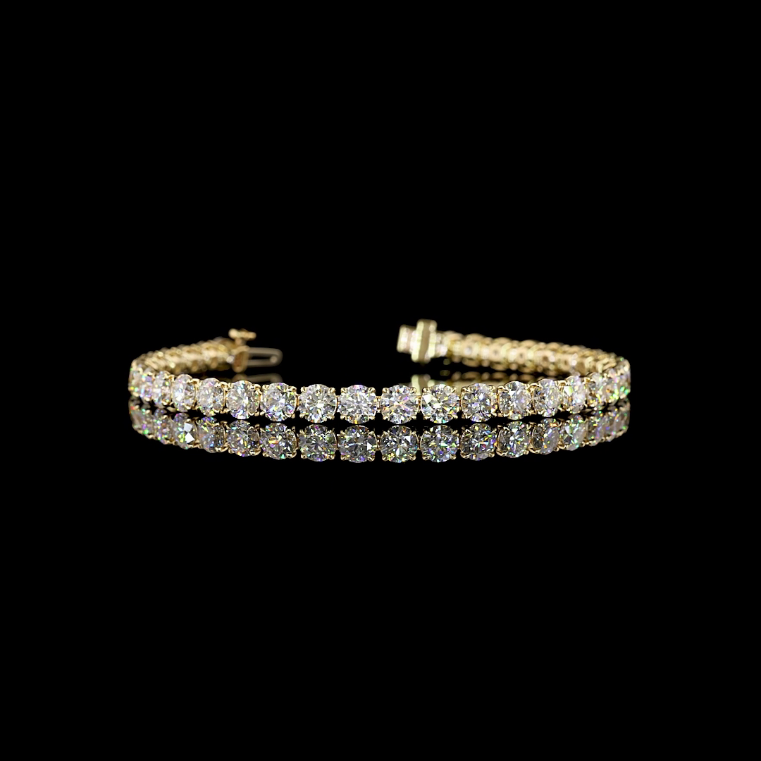 Lab-Grown 11.97 Carat Round E-VS Diamond 14K Yellow Gold Tennis Bracelet