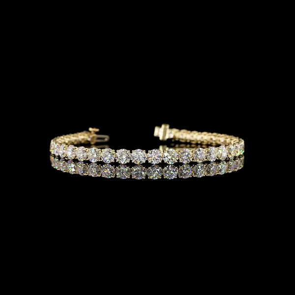 Lab-Grown 11.97 Carat Round E-VS Diamond 14K Yellow Gold Tennis Bracelet