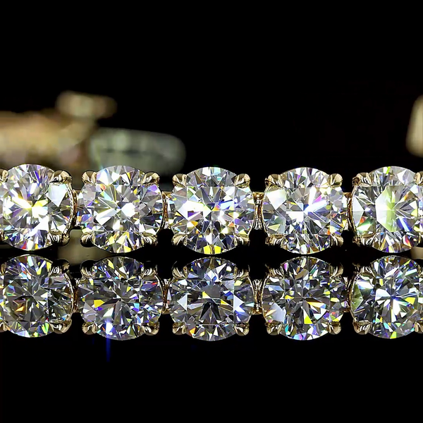 Lab-Grown 11.97 Carat Round E-VS Diamond 14K Yellow Gold Tennis Bracelet