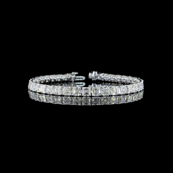 Lab-Grown 19.93 Carat Asscher E-VS Diamond 14K White Gold Tennis Bracelet