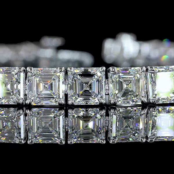 Lab-Grown 19.93 Carat Asscher E-VS Diamond 14K White Gold Tennis Bracelet