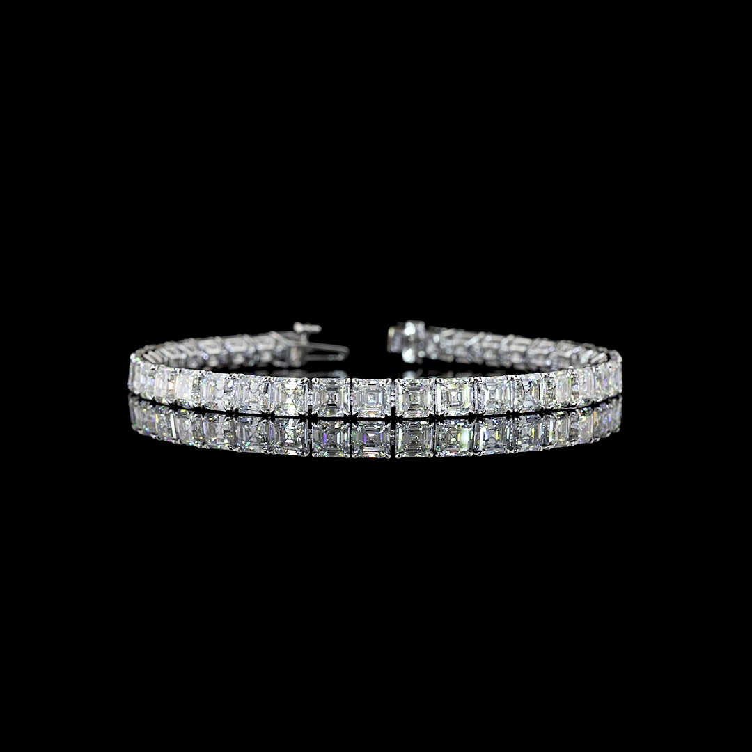 Lab-Grown 19.24 Carat Asscher E-VS Diamond 14K White Gold Tennis Bracelet