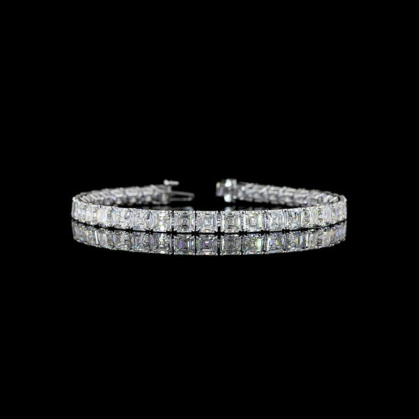 Lab-Grown 19.24 Carat Asscher E-VS Diamond 14K White Gold Tennis Bracelet