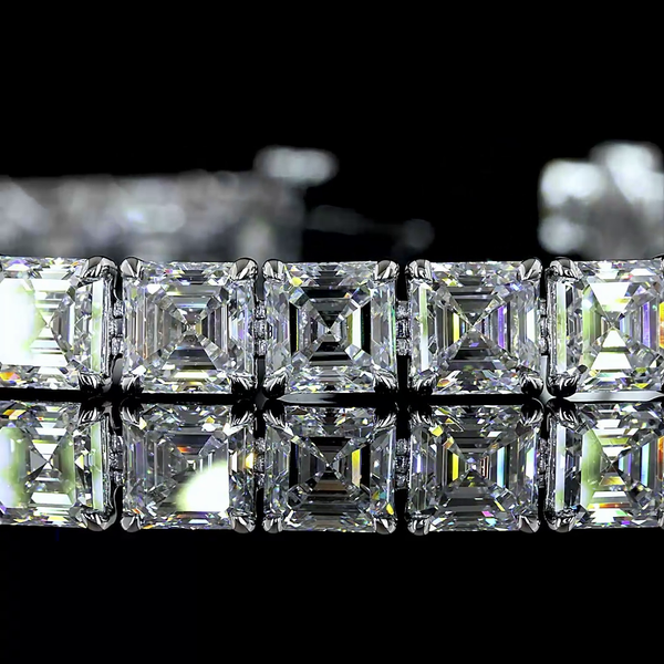 Lab-Grown 19.24 Carat Asscher E-VS Diamond 14K White Gold Tennis Bracelet