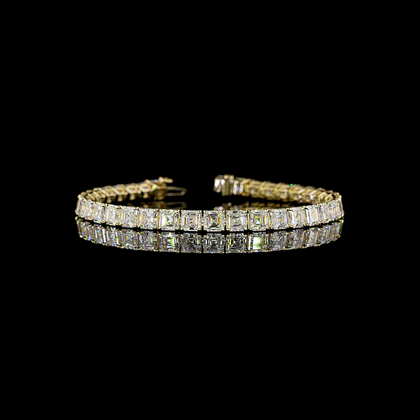Lab-Grown 18.89 Carat Asscher E-VS Diamond 14K Yellow Gold Tennis Bracelet