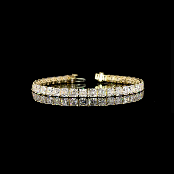 Lab-Grown 18.89 Carat Asscher F-VS1 Diamond 14K Yellow Gold Tennis Bracelet
