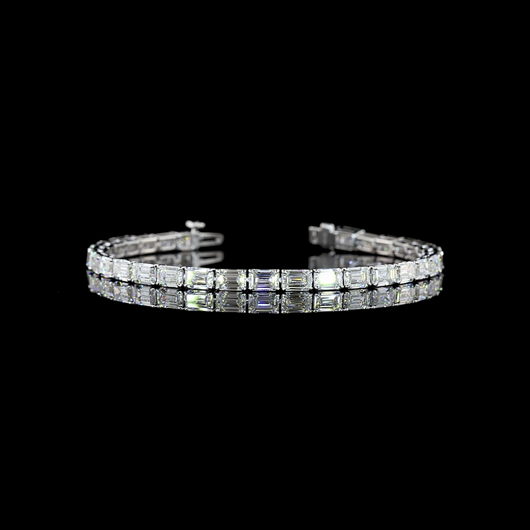 Lab-Grown 11.45 Carat Emerald - Diamond 14K White Gold Tennis Bracelet