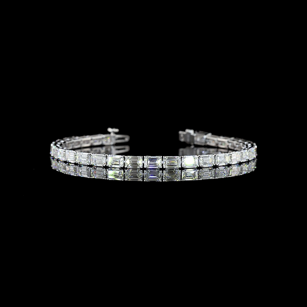 Lab-Grown 11.45 Carat Emerald - Diamond 14K White Gold Tennis Bracelet