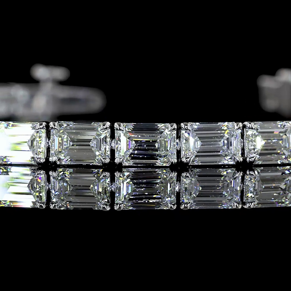 Lab-Grown 11.45 Carat Emerald - Diamond 14K White Gold Tennis Bracelet
