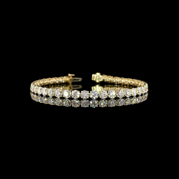 Lab-Grown 11.96 Carat Round E-VS Diamond 14K Yellow Gold Tennis Bracelet