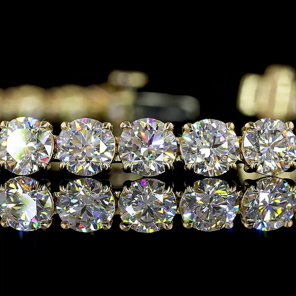 Lab-Grown 11.96 Carat Round E-VS Diamond 14K Yellow Gold Tennis Bracelet
