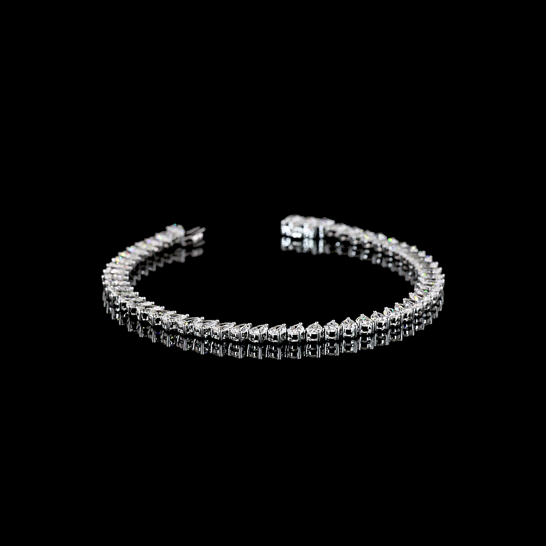 Lab-Grown 8.86 Carat Pear E-VS1 Diamond 14K White Gold Tennis Bracelet